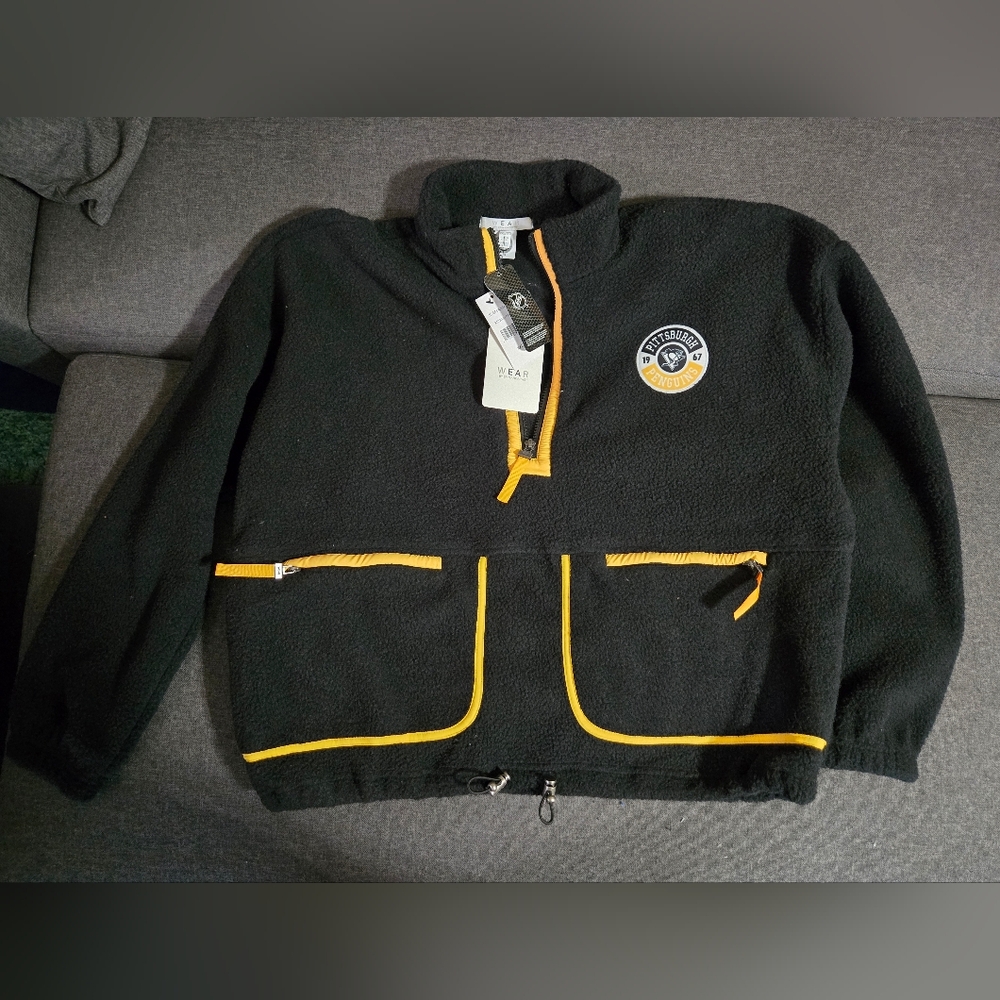 Womens Cropped Pittsburgh Penguins Fleece Half Zip - NHL - XXL - Black - NWT